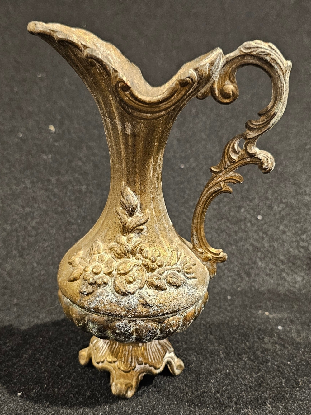 Beautiful Vintage Italian Brass  Floral Decorative Pitcher Vase - Gold Finish